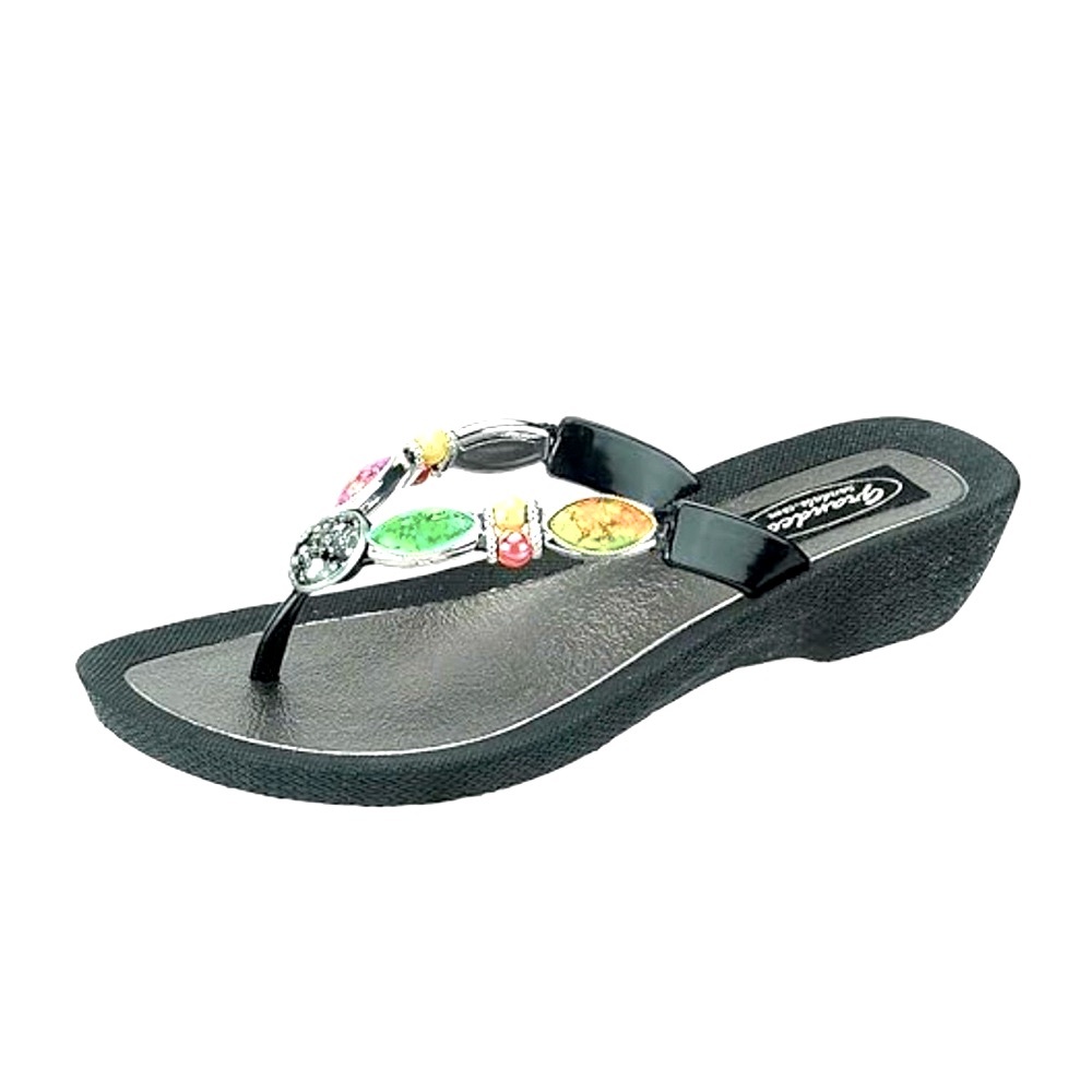 Grandco Sandals- Colorful Beaded Boho Style - Black Sole